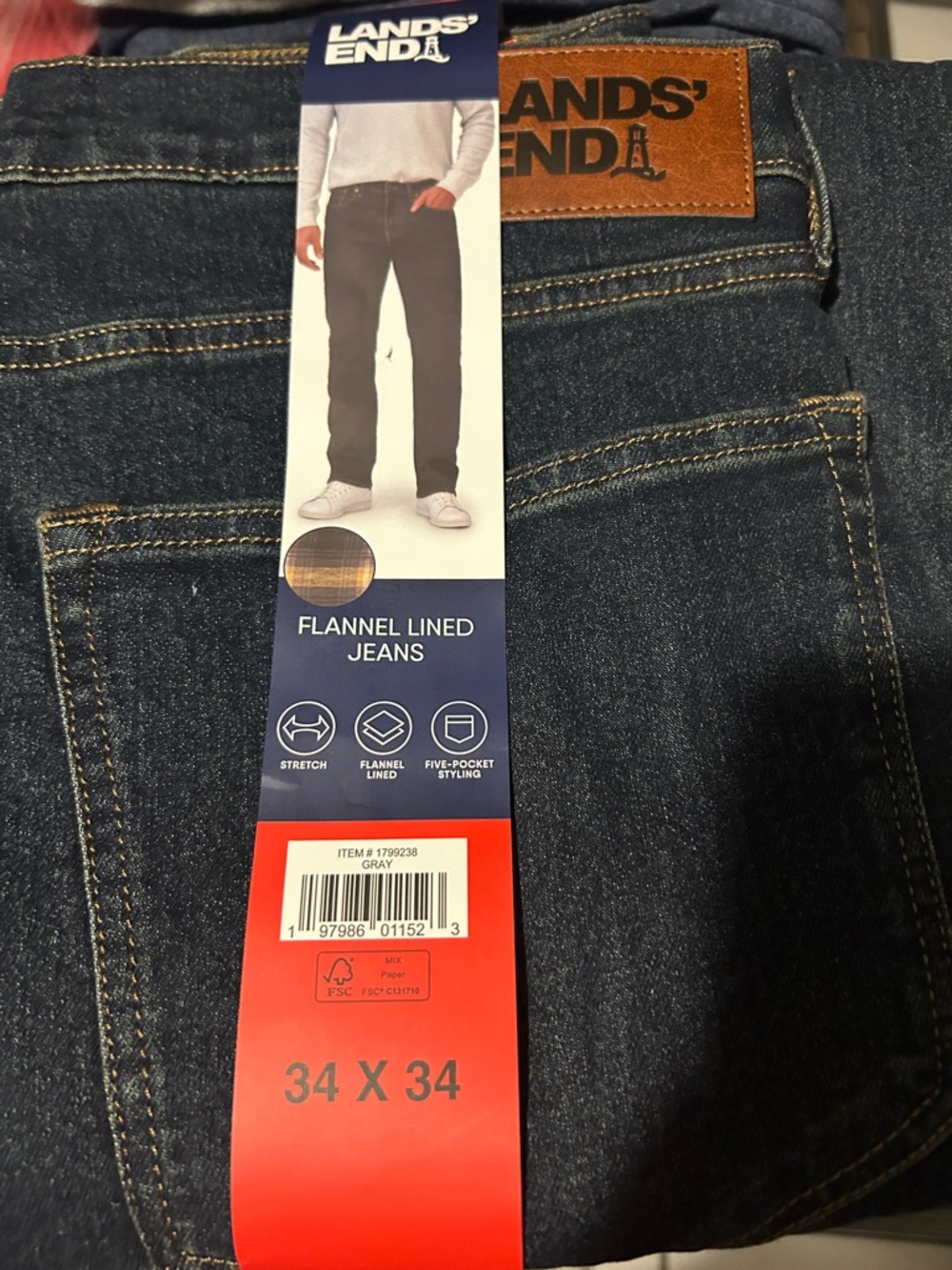 Lands' End Men’s Straight Jeans in Dark Blue